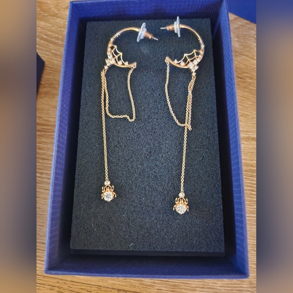 Swarovski Gold Spider Web Drop Earrings - Picture 1 of 4